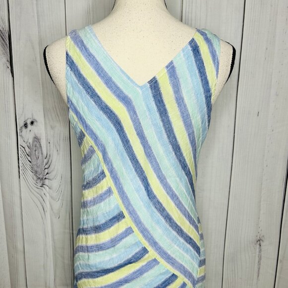 J. Jill Love Linen Sz XS Lotus Maxi Dress Striped Blue Green Resort Coastal - Picture 9 of 11